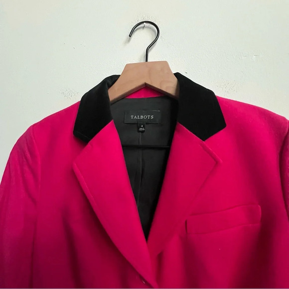 Talbots Wool Blazer 4 Pink Velvet Contrast Collar Preppy Equestrian Riding Money - Picture 7 of 13